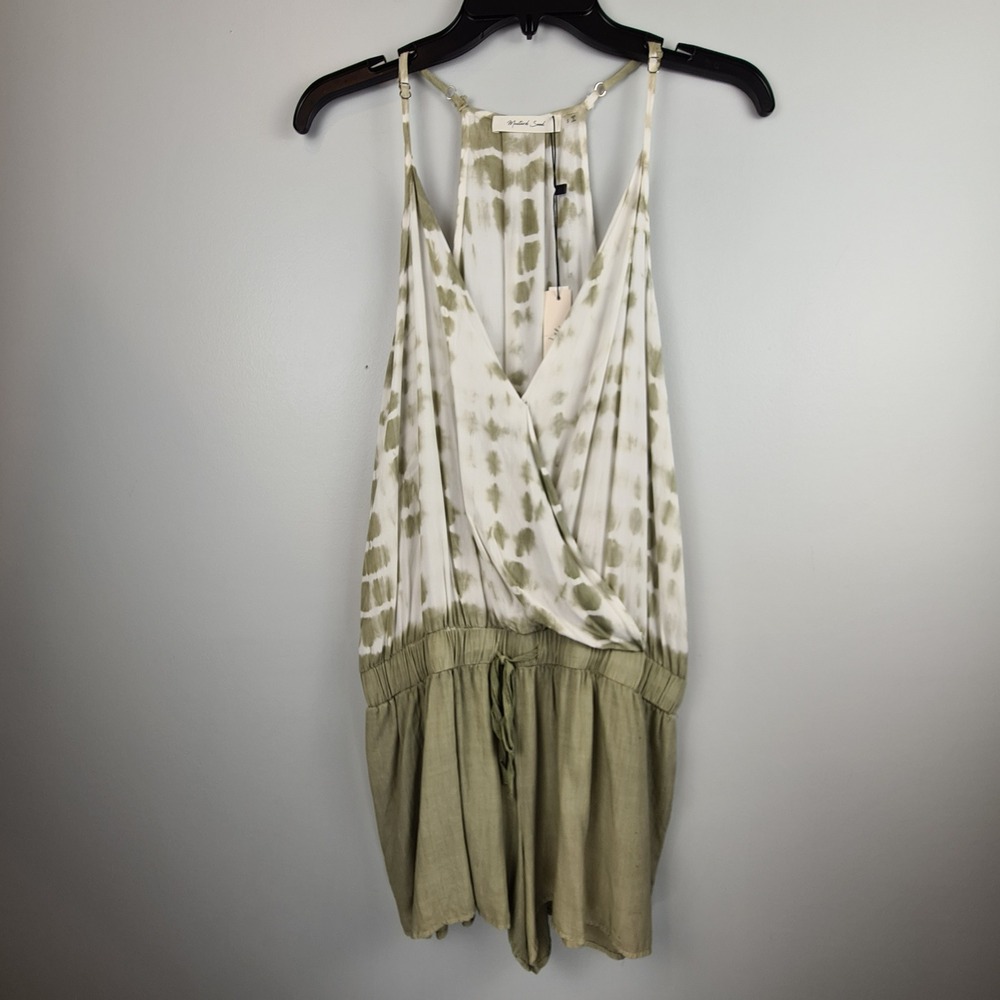 Mustard Seed Women Sage Green Tie Dye Surplice Romper Small Lightweight FLAW
